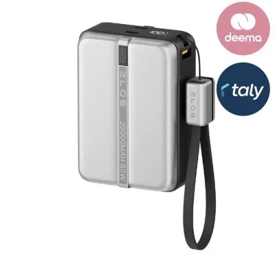 Zlos MA20 20000mAh Power Bank 65W With Lanyard Integrated Cable - Black / Silver